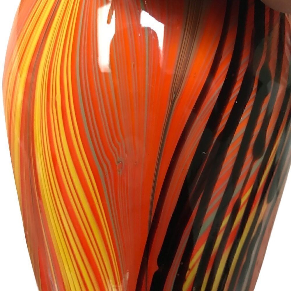 Vintage Murano Style orange art glass swirl 8 inch glass vase - Picture 5 of 7
